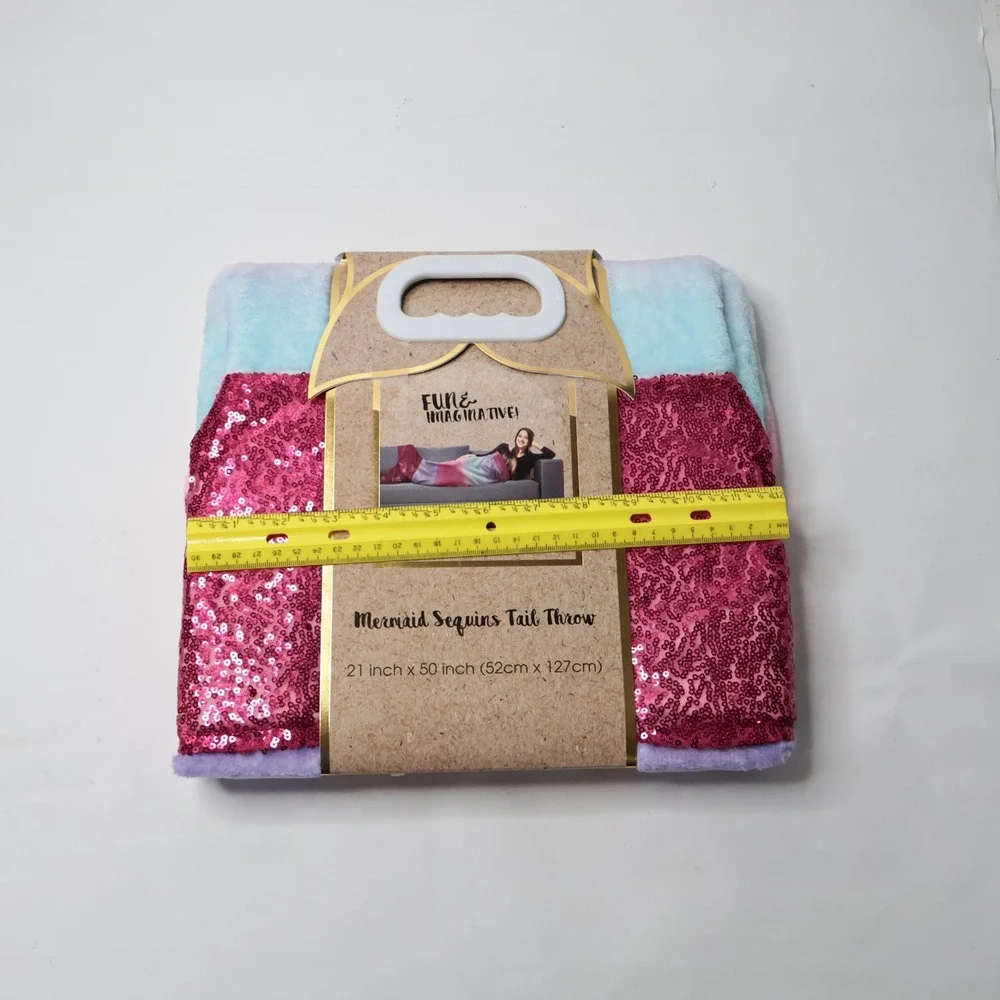 Fun & Imaginative Mermaid Sequins Tail Throw Blanket Pink Rainbow 21x50 NWT Gift
